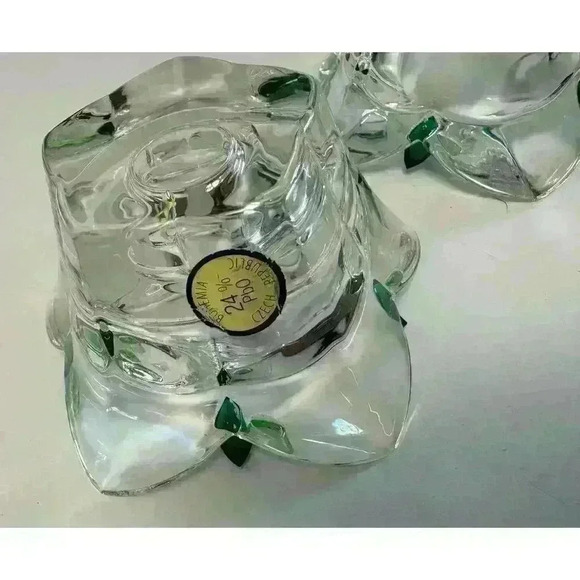 Pair of Bohemia Crystal Candle Holders 2 Made In Czech Republic-24%Pbo Emerald - Picture 7 of 10